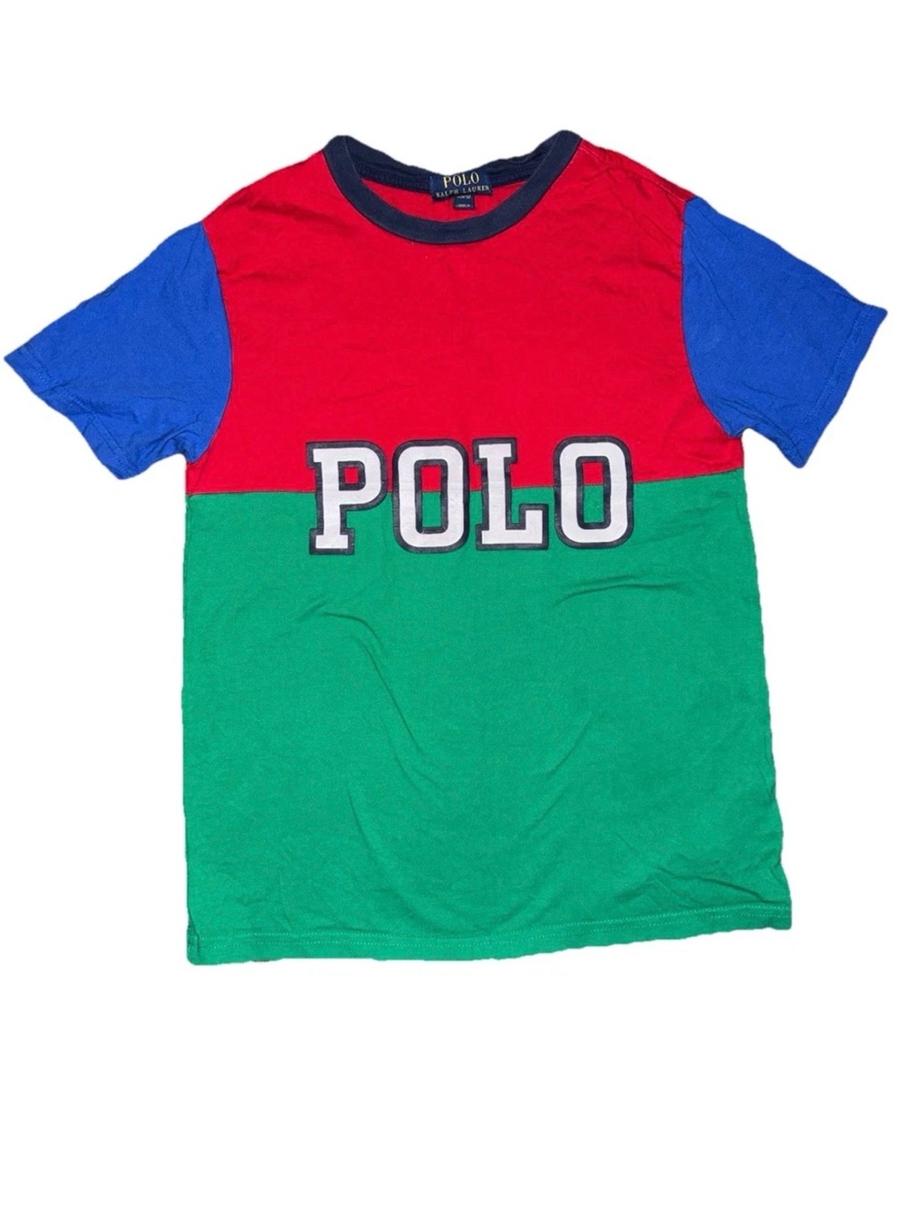 Polo by Ralph Lauren Colorblock Kids Tee in Red, Green & Blue M(10-12)